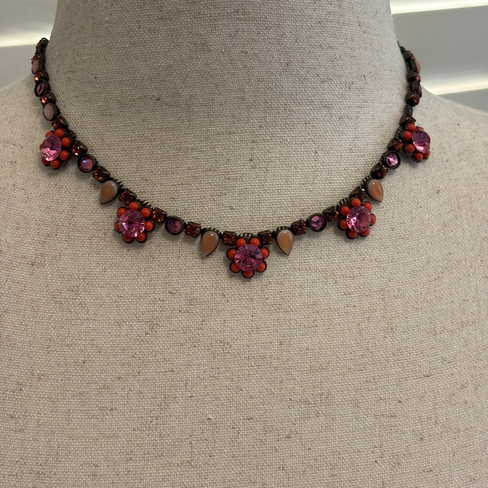 La Contessa by Mary DiMarco Pink Orange Pewter Choker Necklace Nature Inspired - Picture 5 of 6